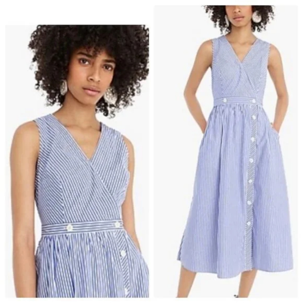 Nwt J. Crew Shirt Dress Midi Dress Striped Blue Poplin Cotton Size 6